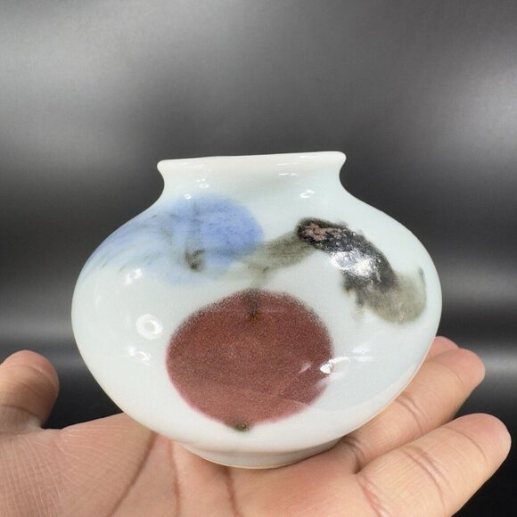 Vintage Hand Made Oriental Pottery Bud Vase Vessel Artist Marked Porcelain VTG - Picture 15 of 16